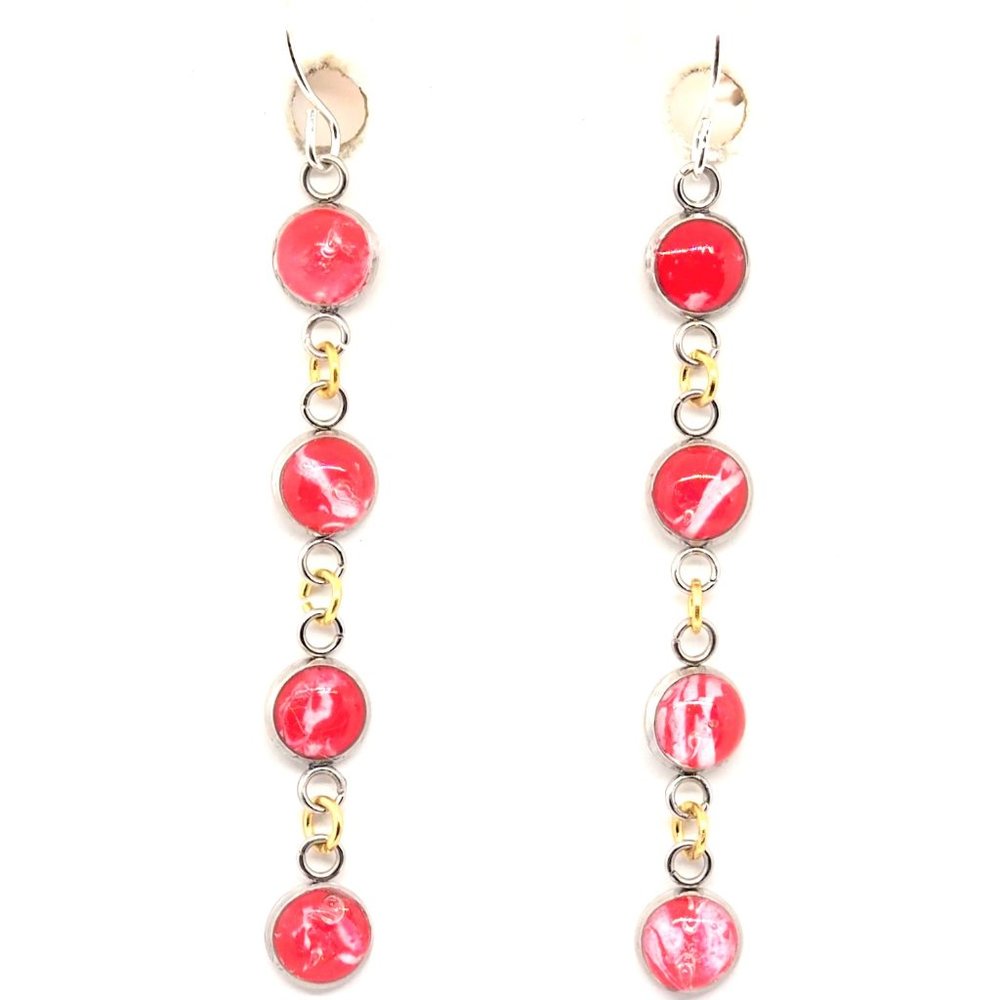 Red Marbled Dot Earrings